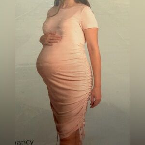 Destination Maternity Blush Ruched Midi Dress